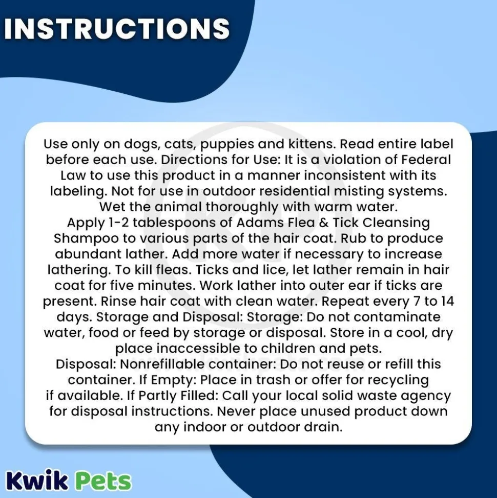 Adams Flea & Tick Cleansing Shampoo for Dogs & Cats 12-oz