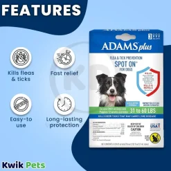 Adams Plus Flea & Tick 3 Month Supply Prevention Spot On for Large Dogs 31 to 60 lbs