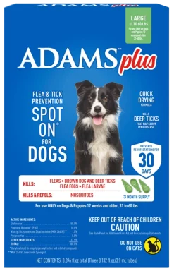 Adams Plus Flea & Tick 3 Month Supply Prevention Spot On for Large Dogs 31 to 60 lbs