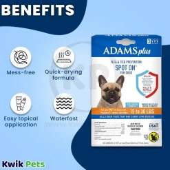 Adams Plus Flea & Tick 3 Month Supply Prevention Spot On for Medium Dogs 15 to 30 lbs