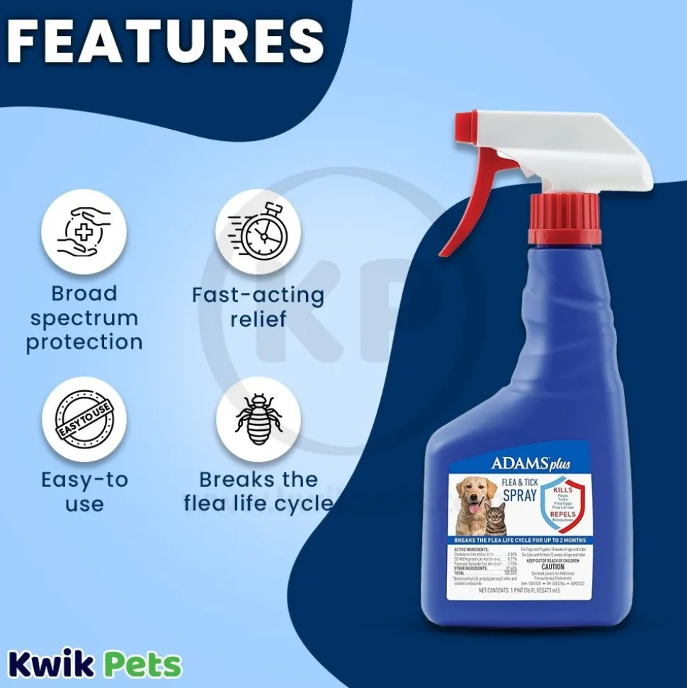 Adams Plus Flea & Tick Spray for Dogs & Cats 16-oz