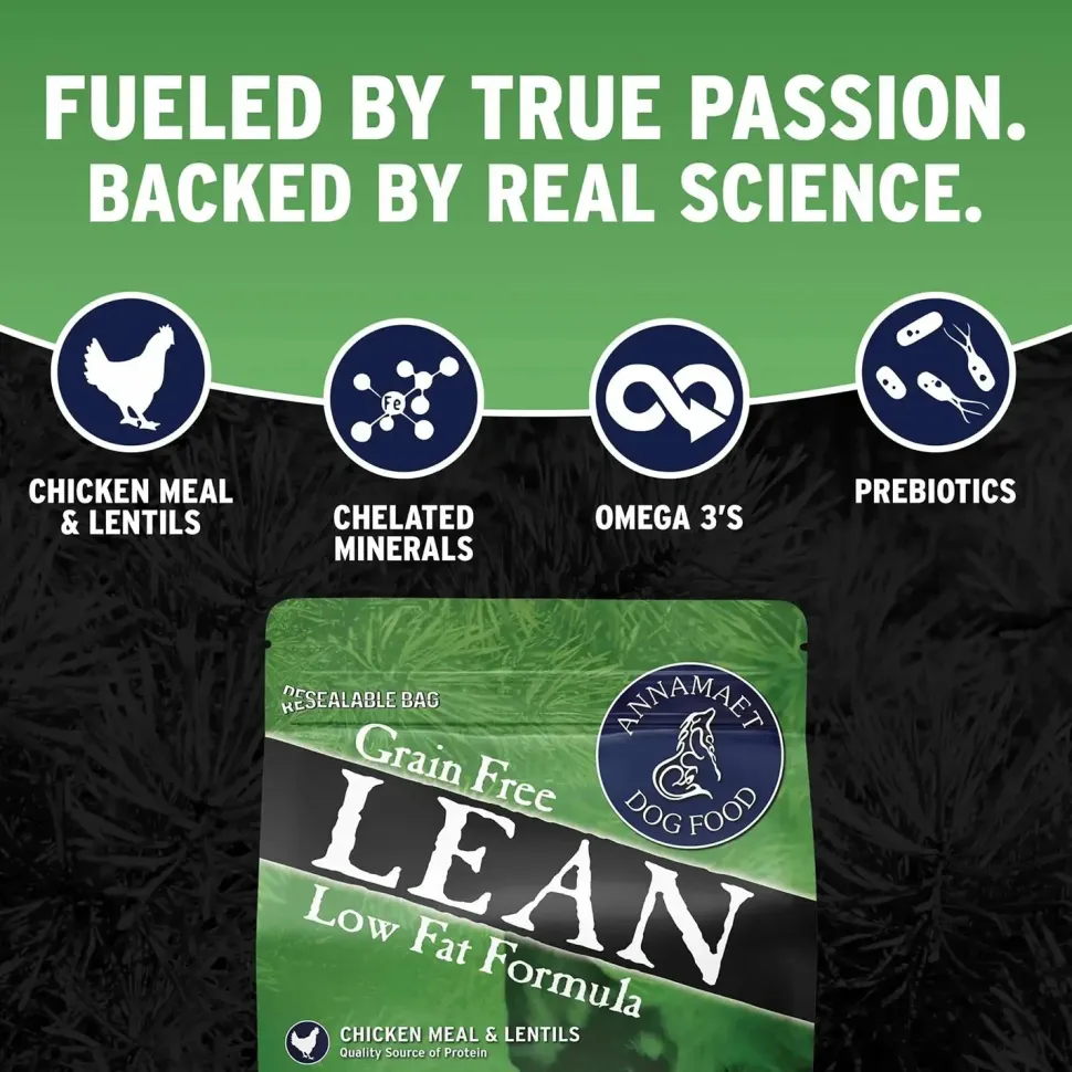 Annamaet Grain-Free Lean Low Fat Formula Dry Dog Food Chicken, Duck & Herring 5-lb