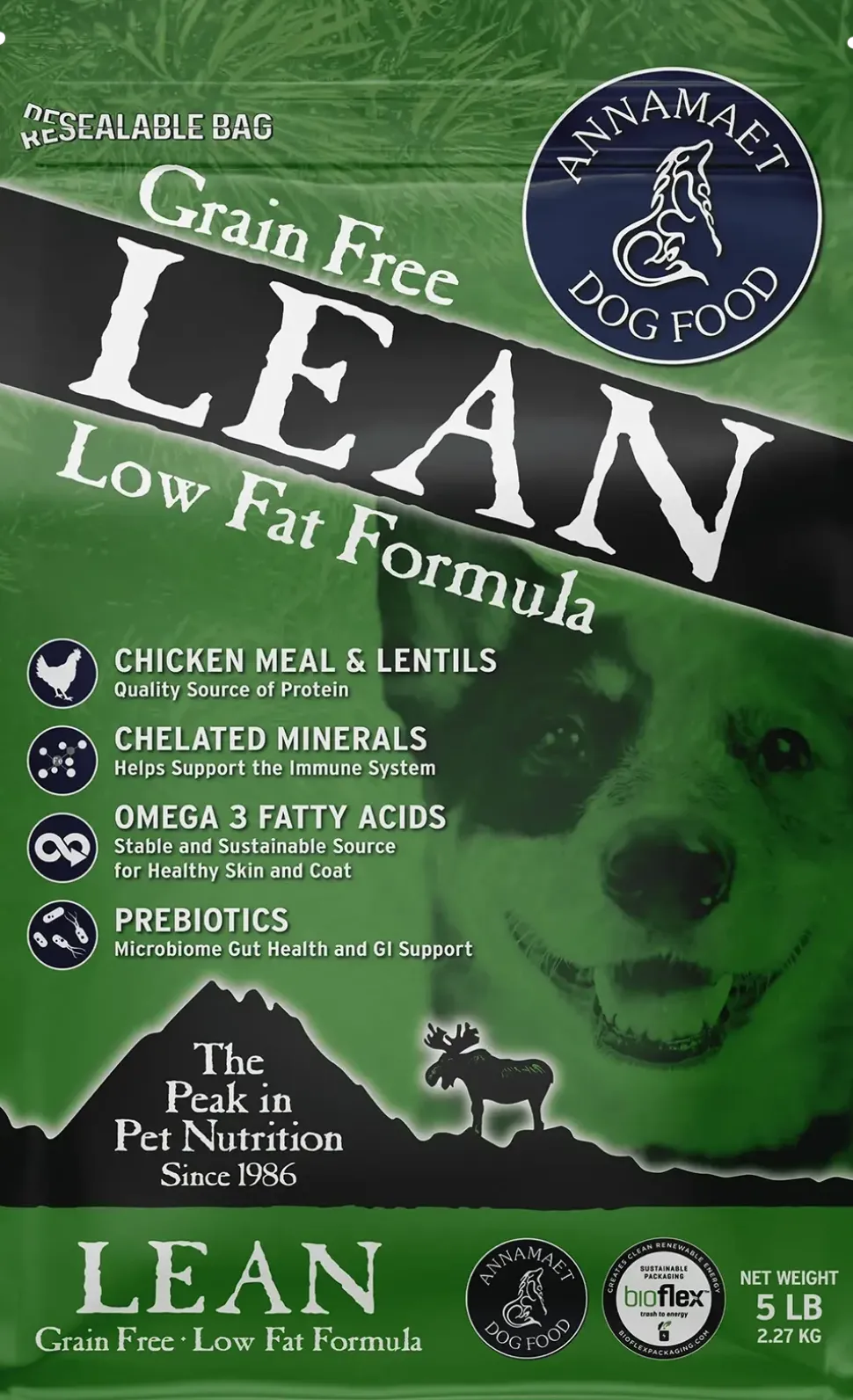 Annamaet Grain-Free Lean Low Fat Formula Dry Dog Food Chicken, Duck & Herring 5-lb
