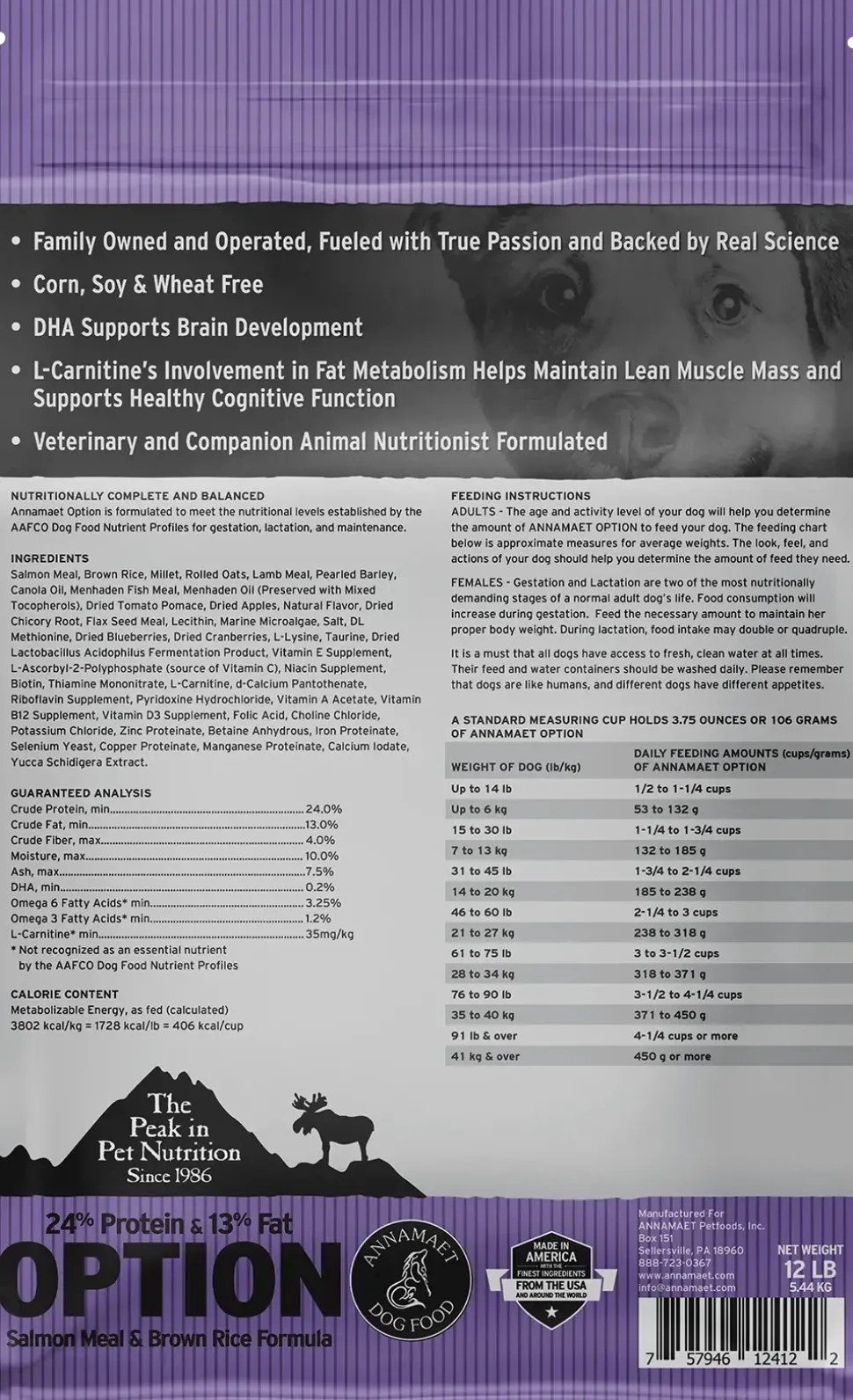 Annamaet Original Option Dry Dog Food Salmon Meal & Brown Rice Formula 12-lb