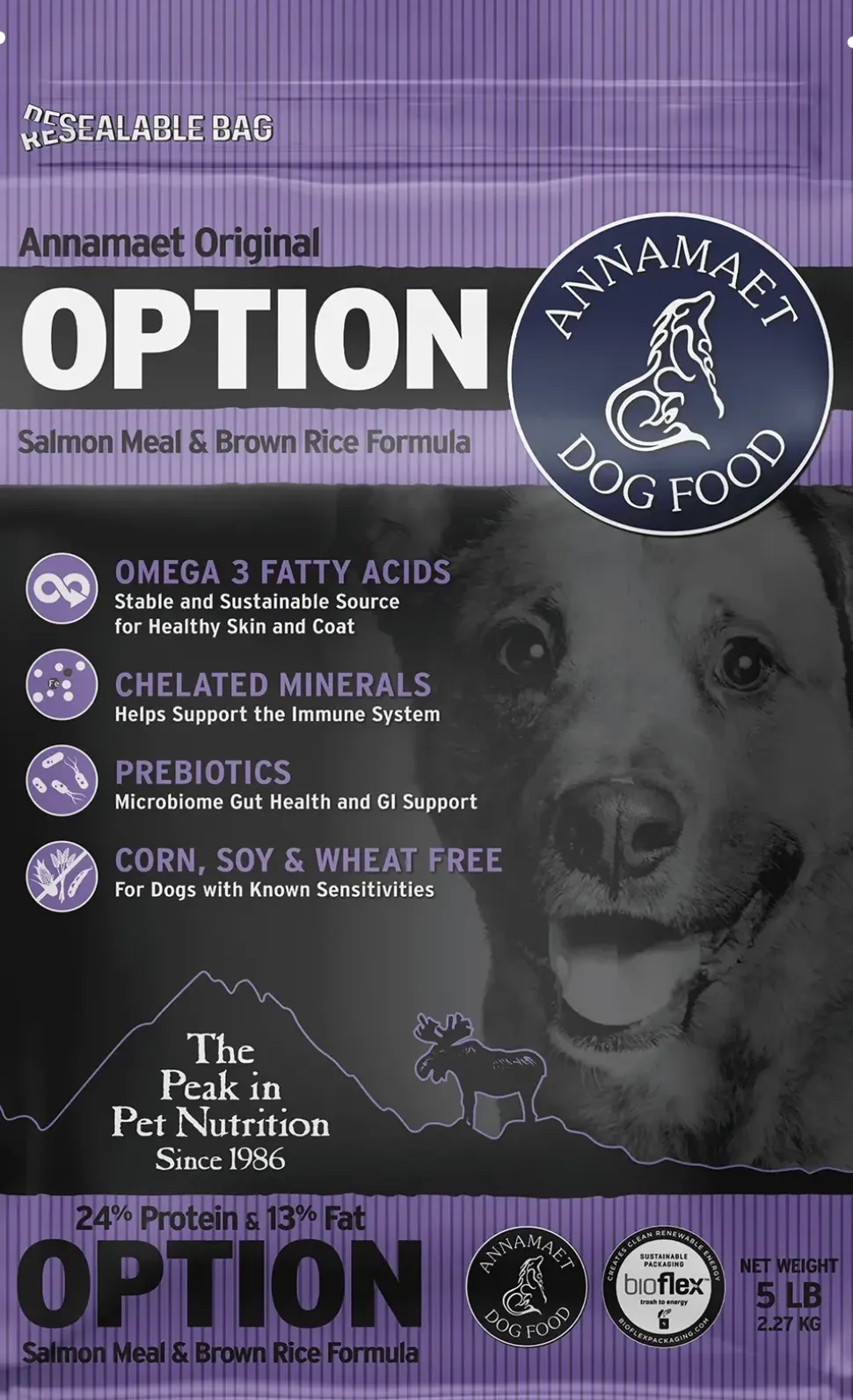 Annamaet Original Option Dry Dog Food Salmon Meal & Brown Rice Formula 5-lb