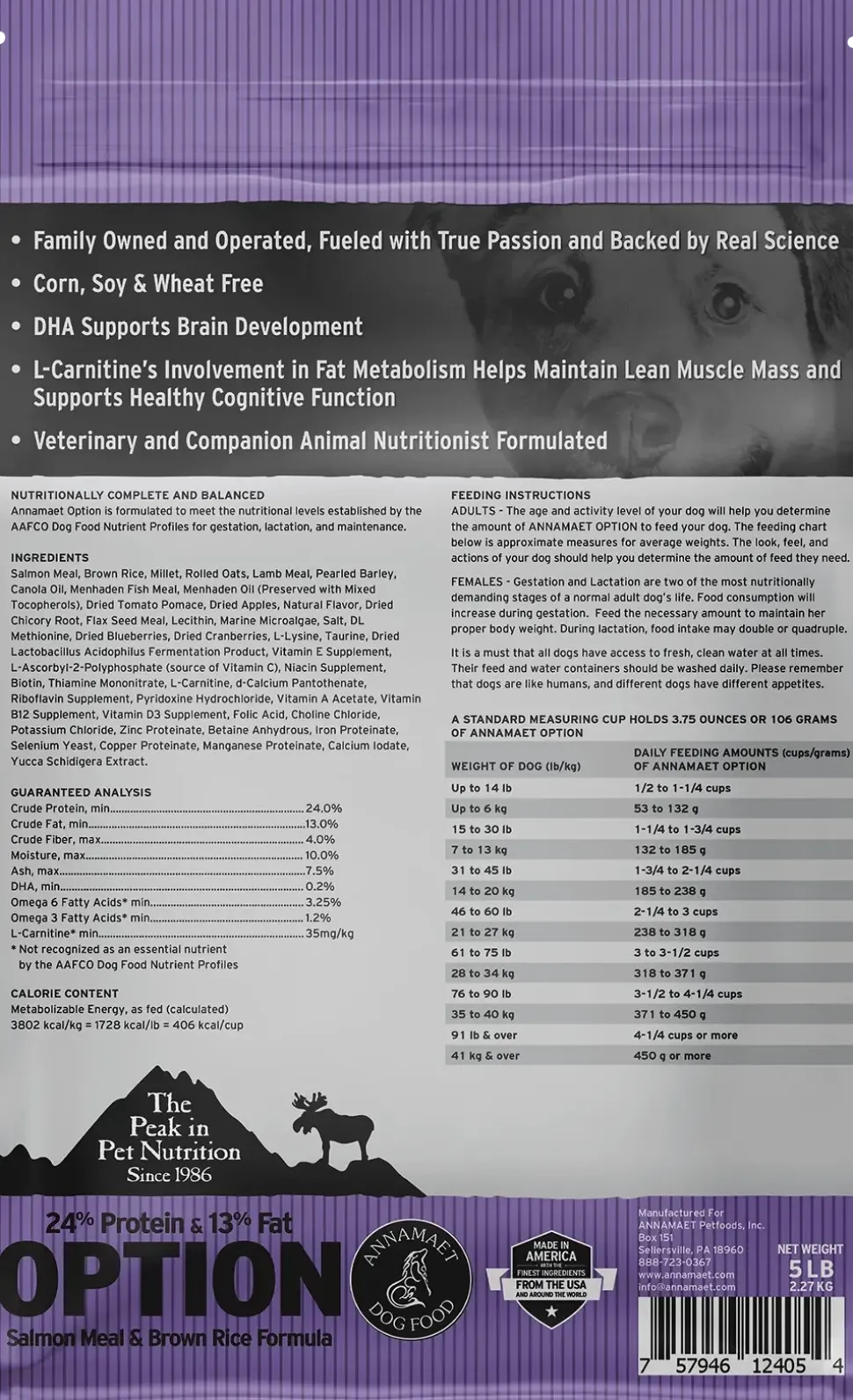Annamaet Original Option Dry Dog Food Salmon Meal & Brown Rice Formula 5-lb