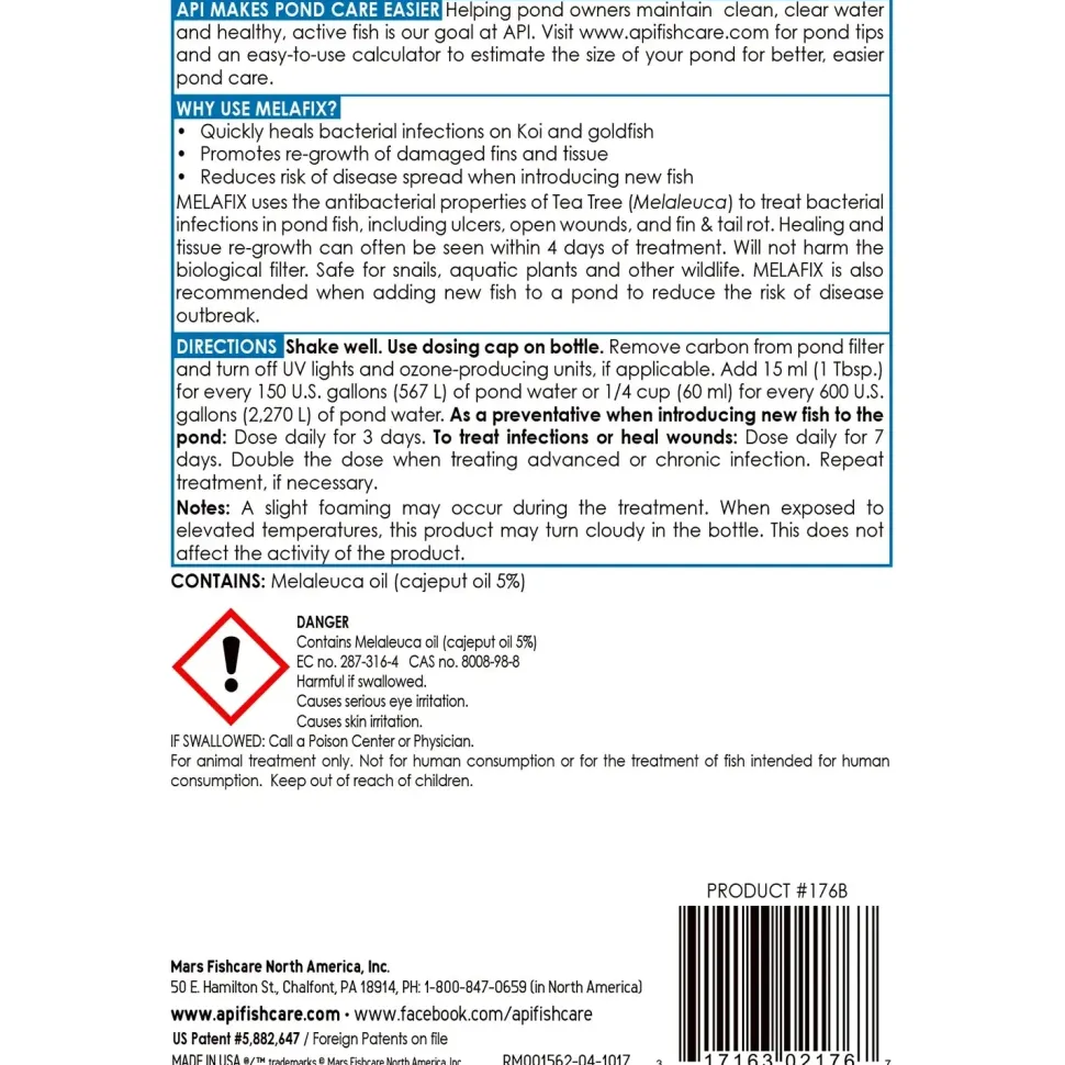 API Pond Melafix Anti-Bacterial Pond Fish Remedy 16-oz