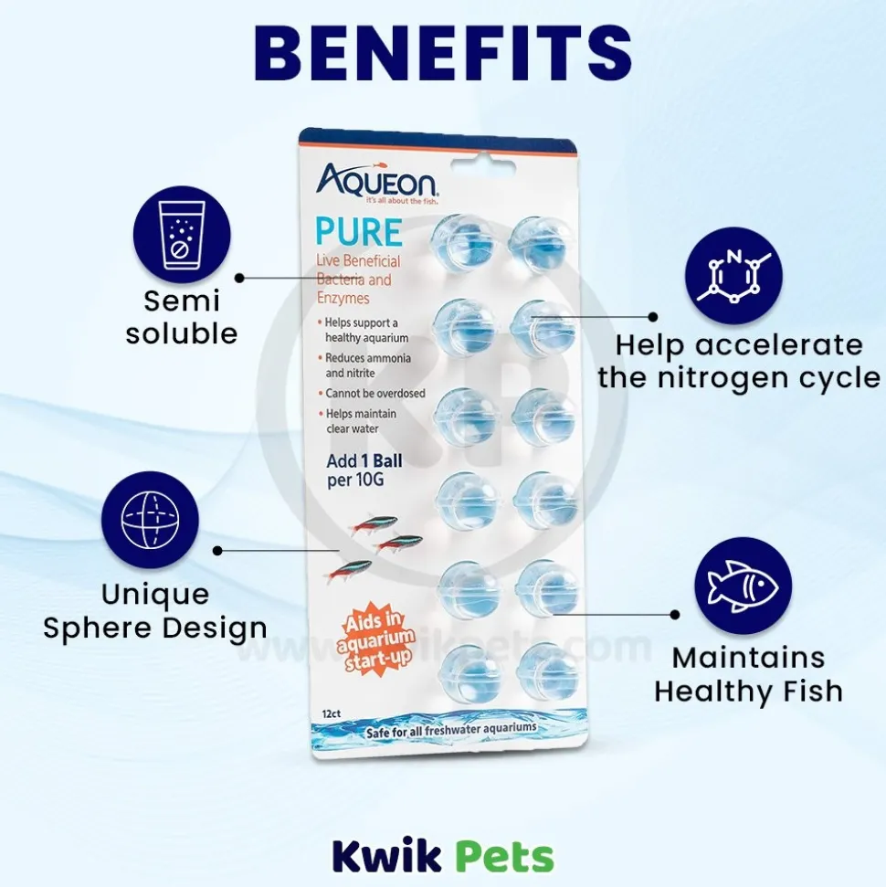 Aqueon Pure Live Beneficial Bacteria & Enzyme Ball for Aquarium 10-gal 12 Count