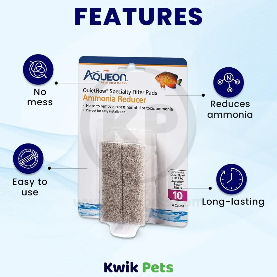 Aqueon QuietFlow Ammonia Reducer Filter Media Pads for Aquarium Size 10 4 Count