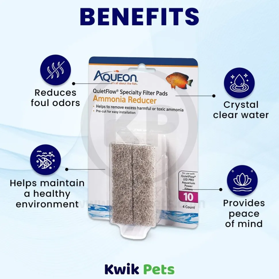 Aqueon QuietFlow Ammonia Reducer Filter Media Pads for Aquarium Size 10 4 Count