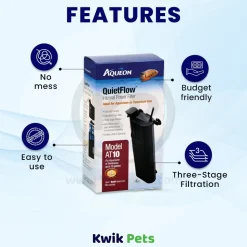 Aqueon QuietFlow AT10 Internal Power Filter for Aquarium & Terrarium 10-gal