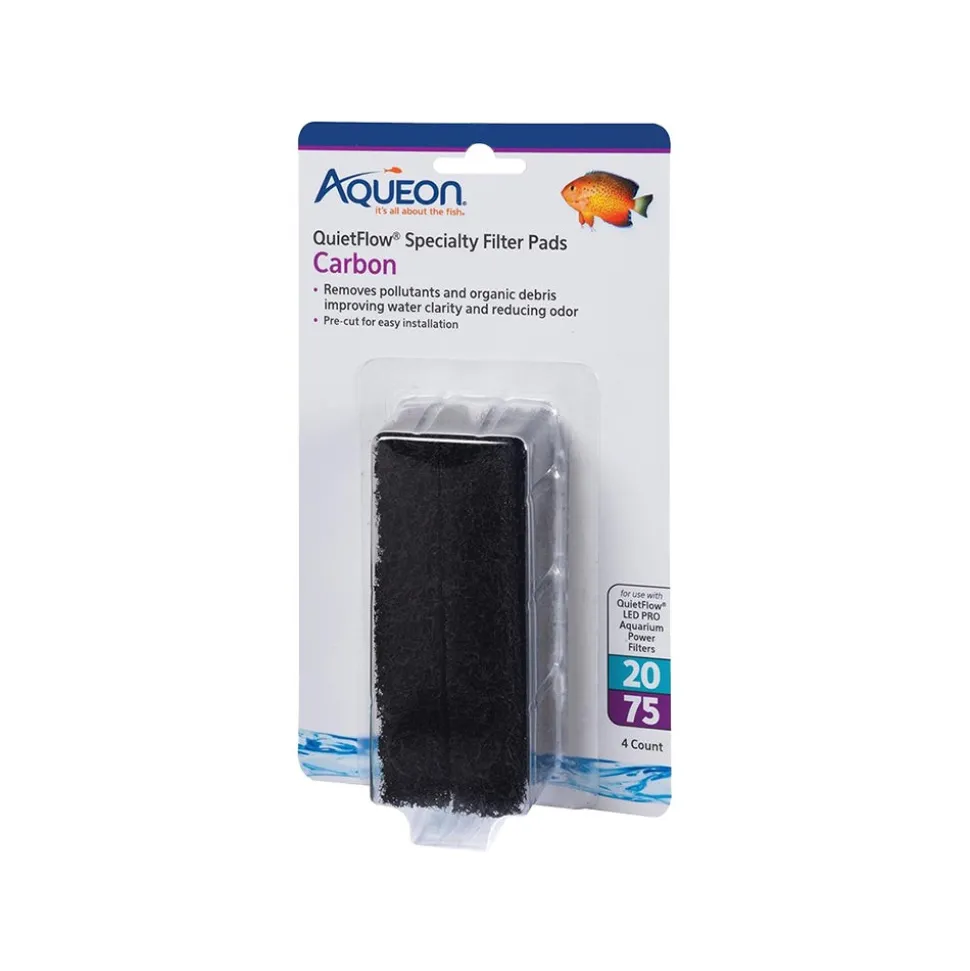 Aqueon QuietFlow Carbon Filter Media Pads for Aquarium Size 20/75 4 Count