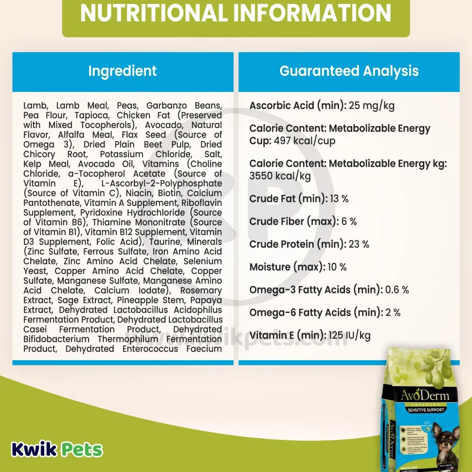 AvoDerm Natural Advanced Sensitive Support Small Breed Lamb Formula Adult Dry Dog Food 4-lb