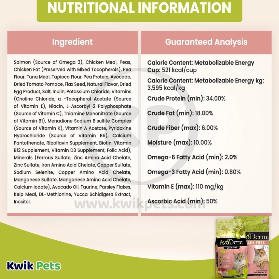 AvoDerm Natural Grain-Free Salmon with Tuna Meal Dry Cat Food 2.5-lb