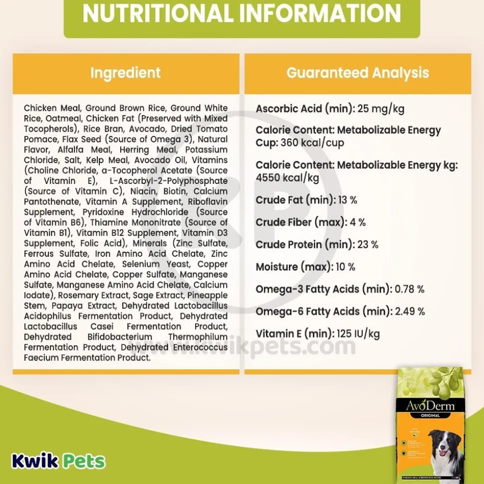AvoDerm Natural Original Chicken Meal & Brown Rice Dry Dog Food 30-lb