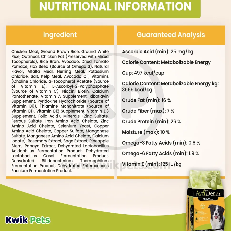 AvoDerm Natural Original Chicken Meal & Brown Rice Dry Dog Food 4.4-lb