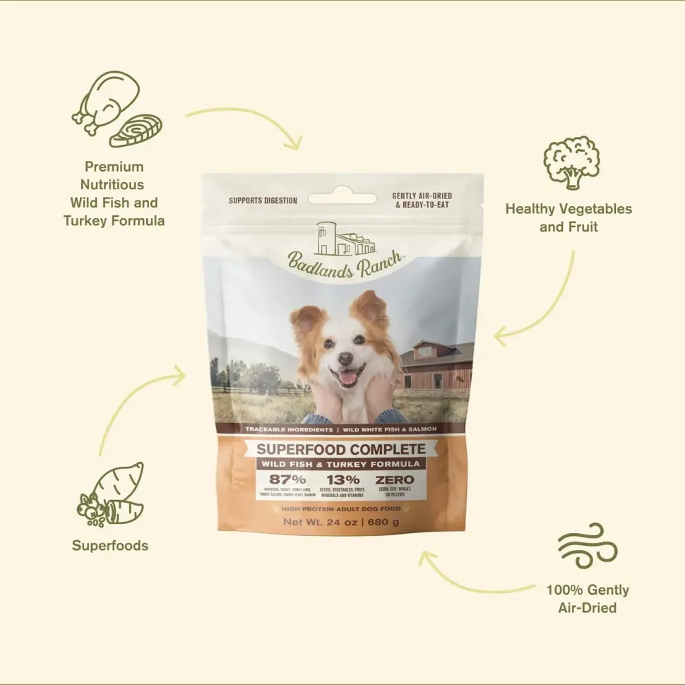 Badlands Ranch Superfood Complete Air-Dried Dog Food Wild Fish & Turkey 24-oz