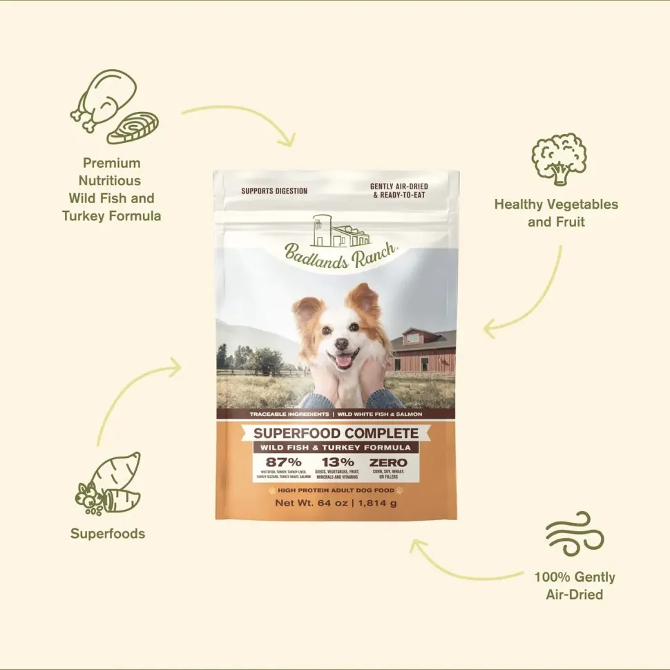 Badlands Ranch Superfood Complete Air-Dried Dog Food Wild Fish & Turkey 64-oz