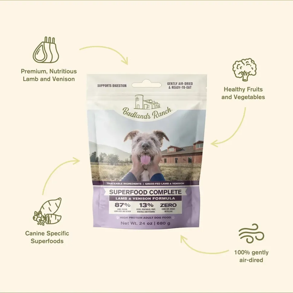 Badlands Ranch Superfood Complete Air-Dried Dog Food Lamb & Venison 24-oz