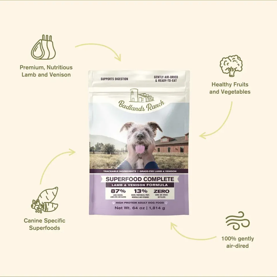 Badlands Ranch Superfood Complete Air-Dried Dog Food Lamb & Venison 64-oz