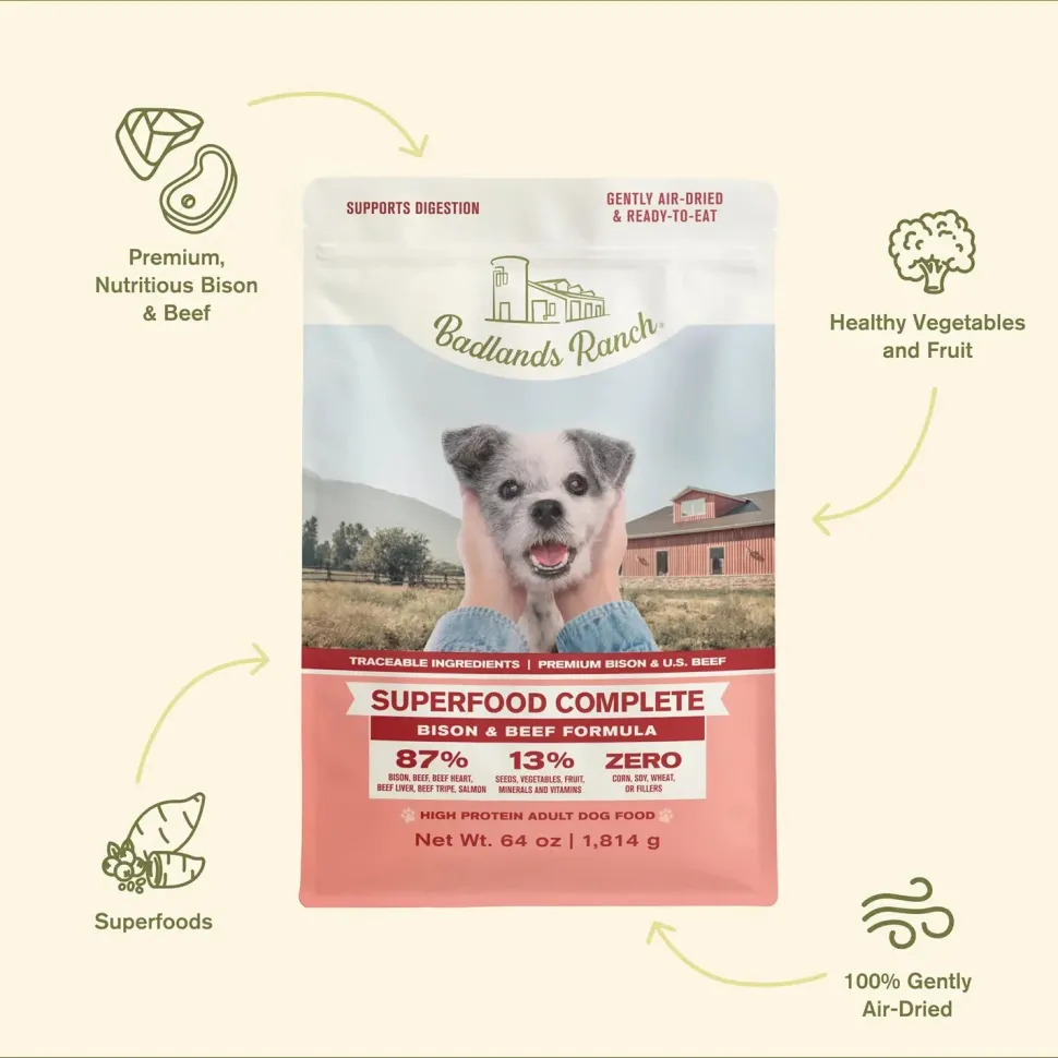 Badlands Ranch Superfood Complete Air-Dried Dog Food Bison & Beef 64-oz