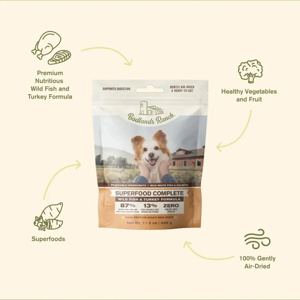 Badlands Ranch Superfood Complete Air-Dried Dog Food Wild Fish & Turkey 11.5-oz