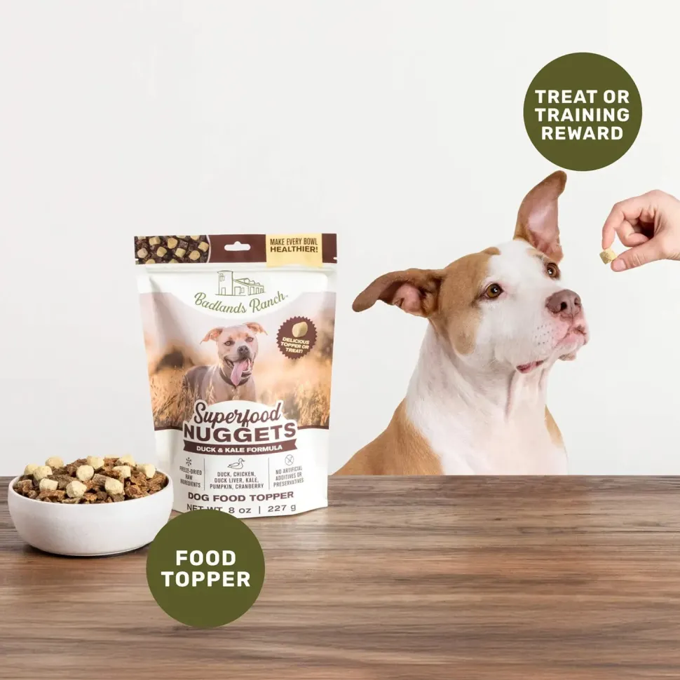 Badlands Ranch Superfood Nuggets Freeze-Dried Raw Dog Treats Duck & Kale 8-oz