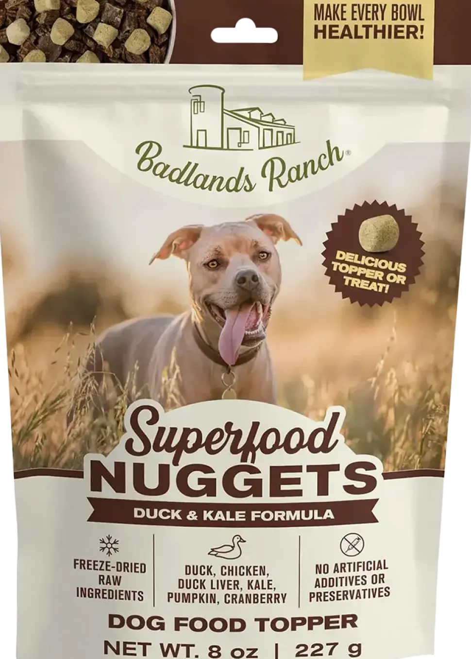 Badlands Ranch Superfood Nuggets Freeze-Dried Raw Dog Treats Duck & Kale 8-oz