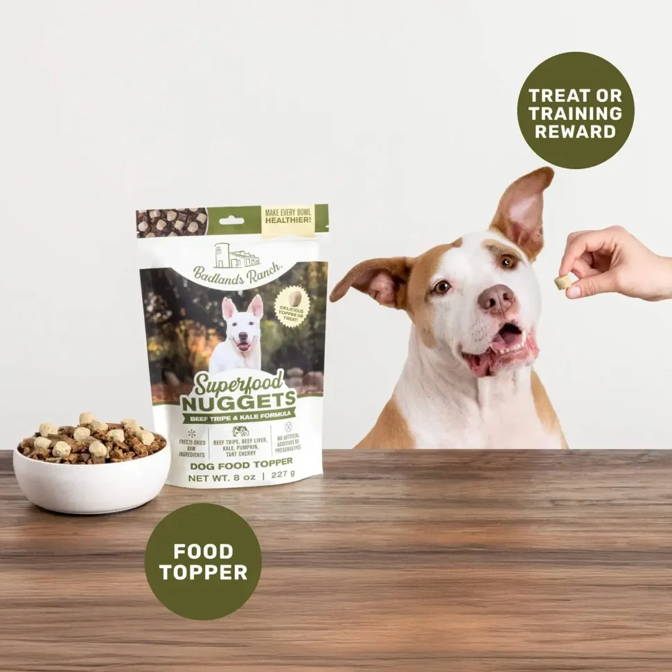 Badlands Ranch Superfood Nuggets Freeze-Dried Raw Dog Treats Beef Tripe & Kale 8-oz