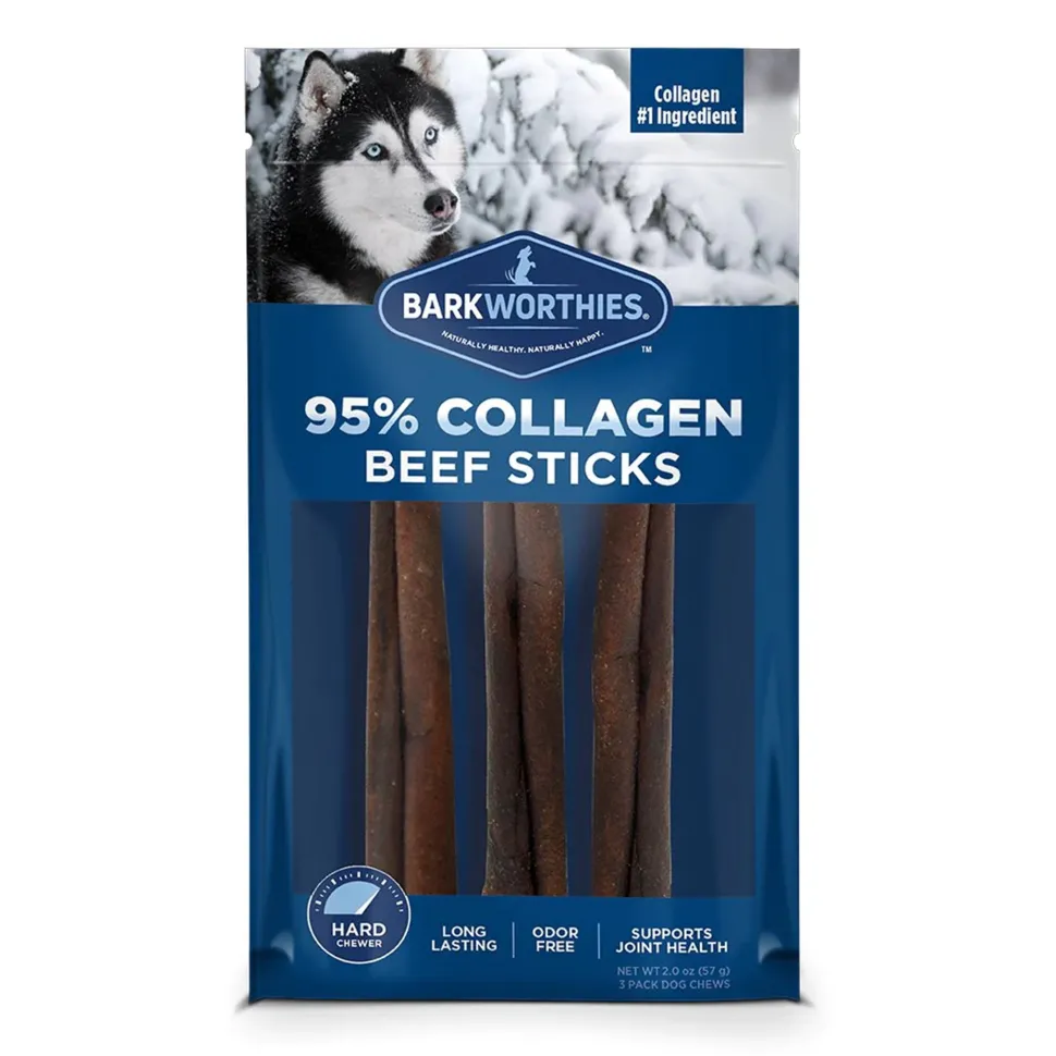Barkworthies 6" Collagen Odor Free Beef Stick Dog Chew 3 Count 2-oz