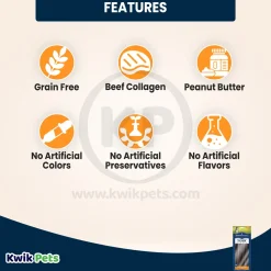 Barkworthies 12" Collagen Peanut Butter Flavor Beef Stick Large Dog Chew 6 Count 8.4-oz