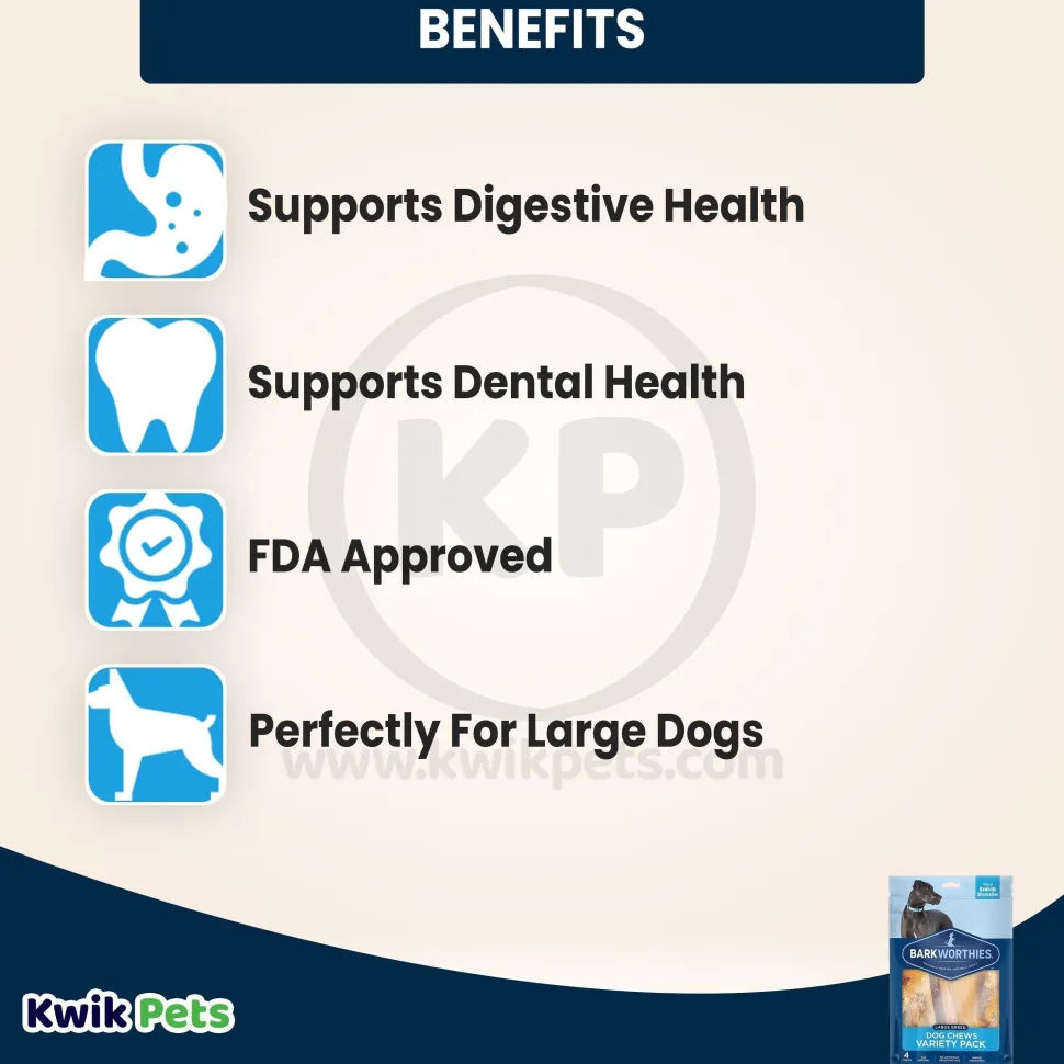 Barkworthies Large Breed Dog Chews Variety Pack 4 Count