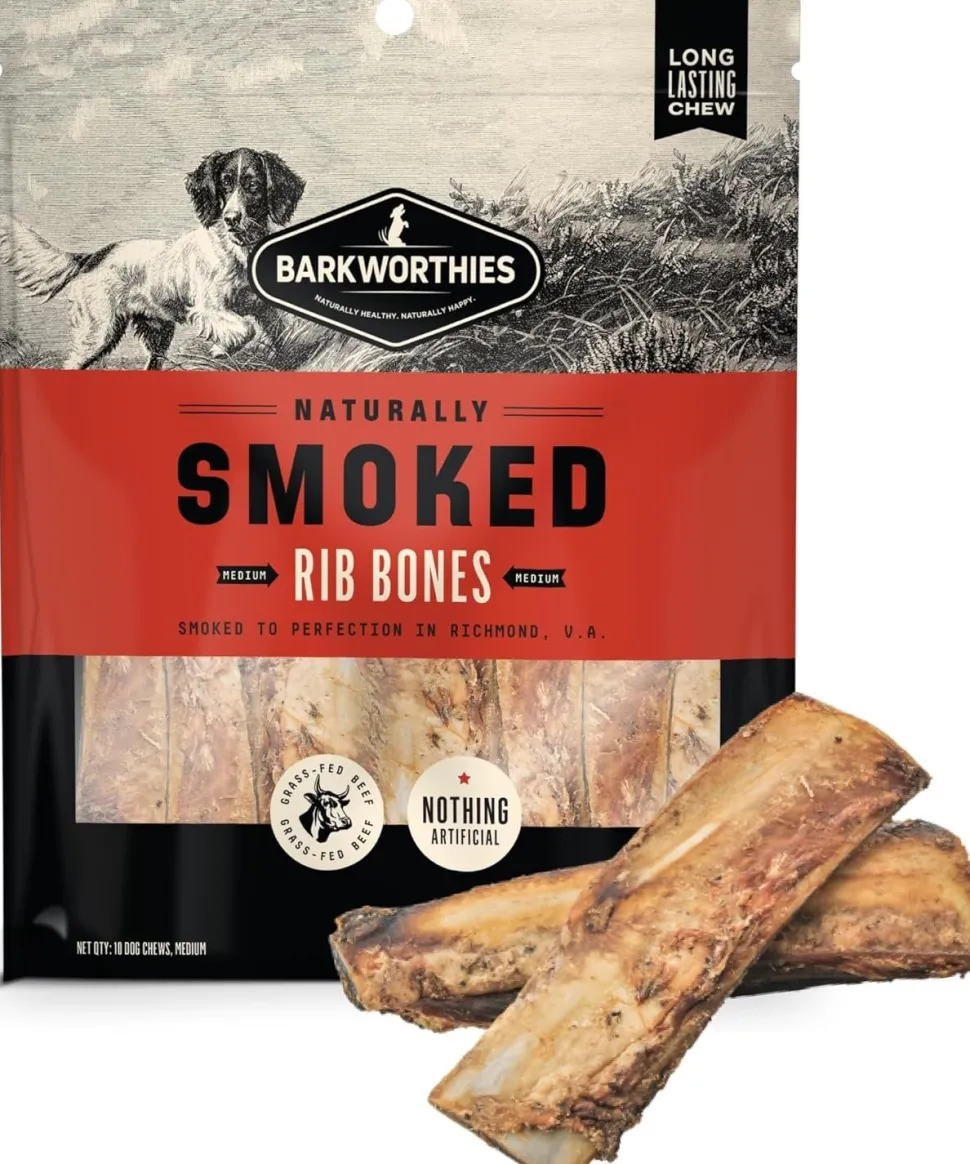 Barkworthies Naturally Smoked Rib Bones Dog Treats Medium 10 Count