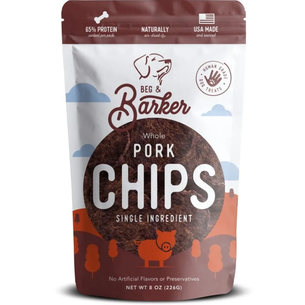 Beg & Barker Whole Pork Heart Chips All Natural Dog Treats 8‑oz