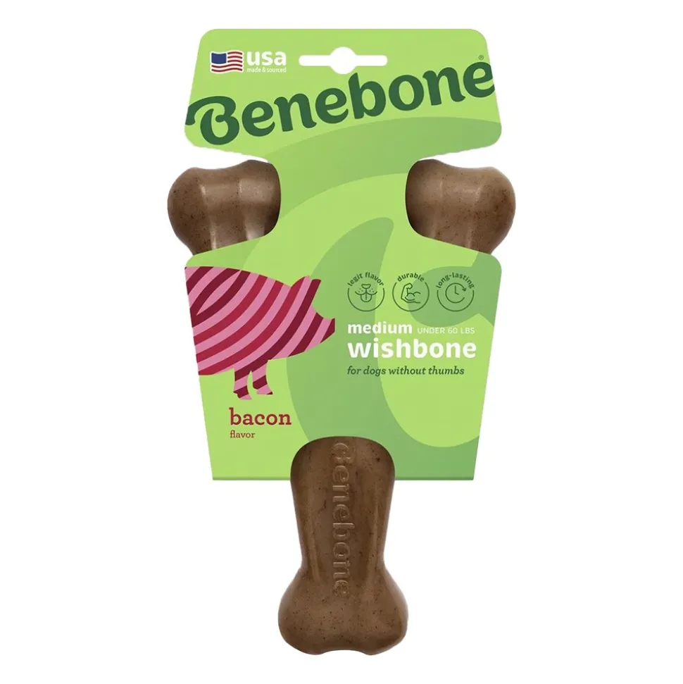 Benebone Wishbone Dog Chew Toy Bacon Medium