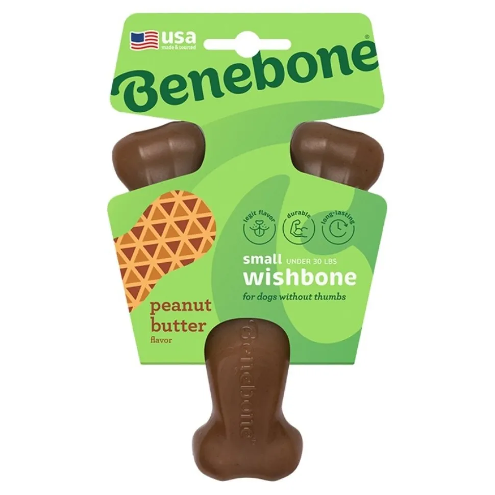 Benebone Wishbone Dog Chew Toy Peanut Butter Small