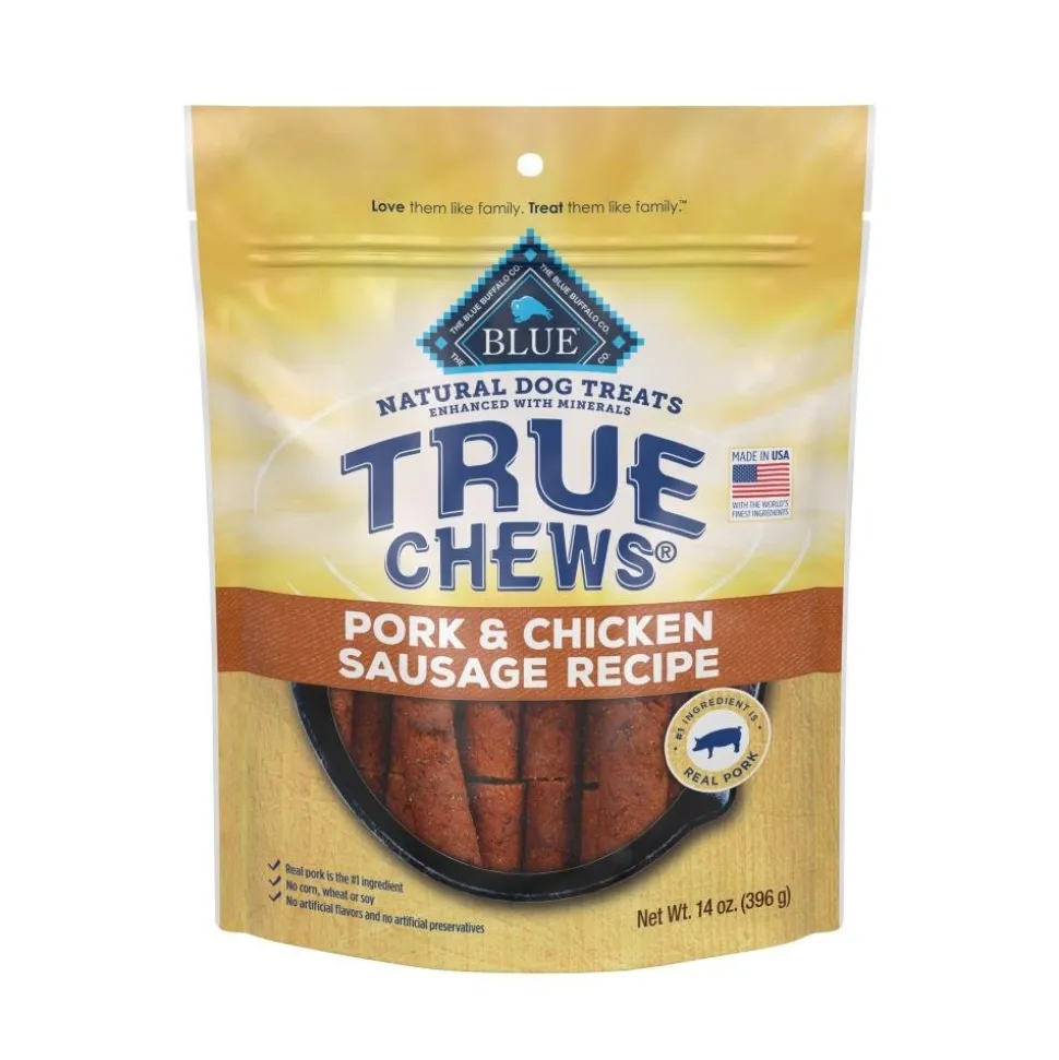 Blue Buffalo True Chews Natural Dog Treats Pork & Chicken Sausage Recipe 14-oz