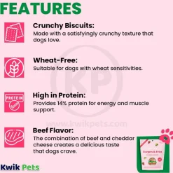 Bocce's Bakery Burgers & Fries Crunchy Biscuits Dog Treats Beef Sweet Potato & Cheese 5-oz