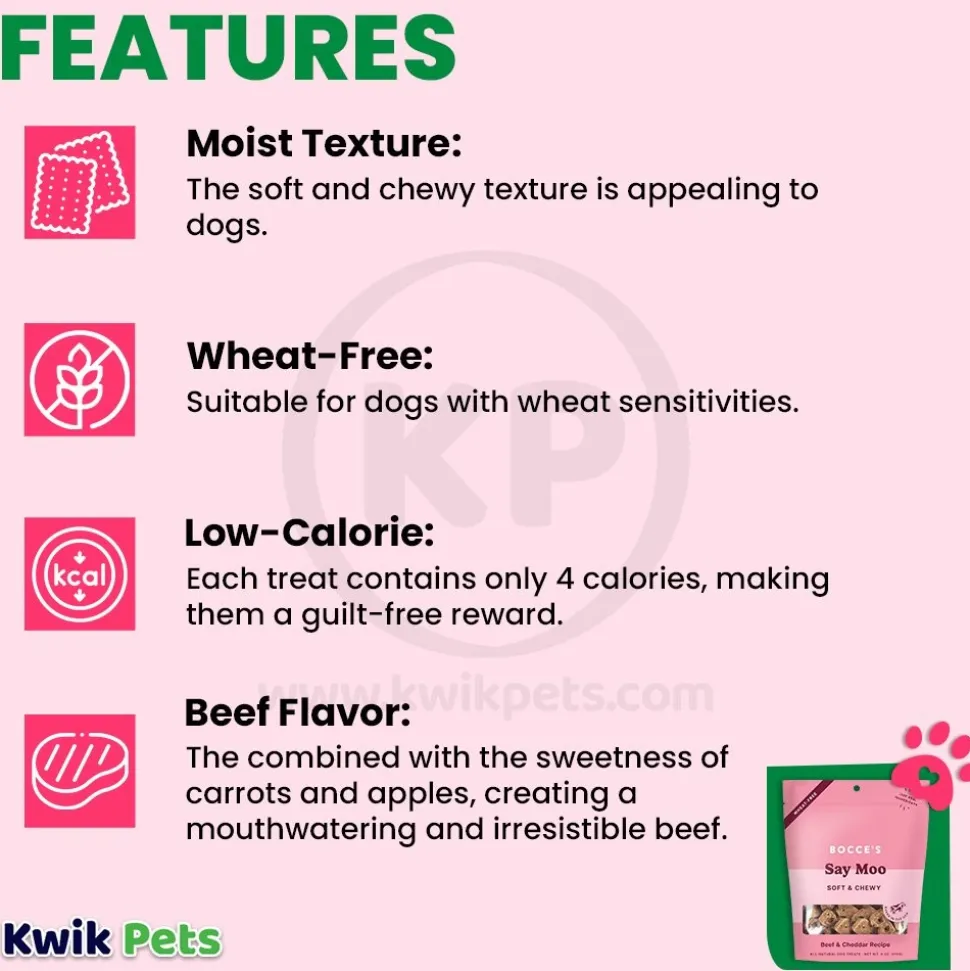 Bocce's Bakery Say Moo Soft & Chewy Dog Treats Beef & Cheddar 6-oz