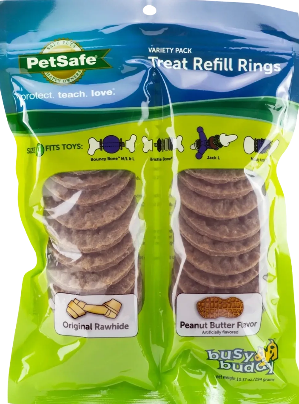 Busy Buddy Dog Treat Refill Rings Original Rawhide & Peanut Butter Variety Pack Size C 10.37-oz