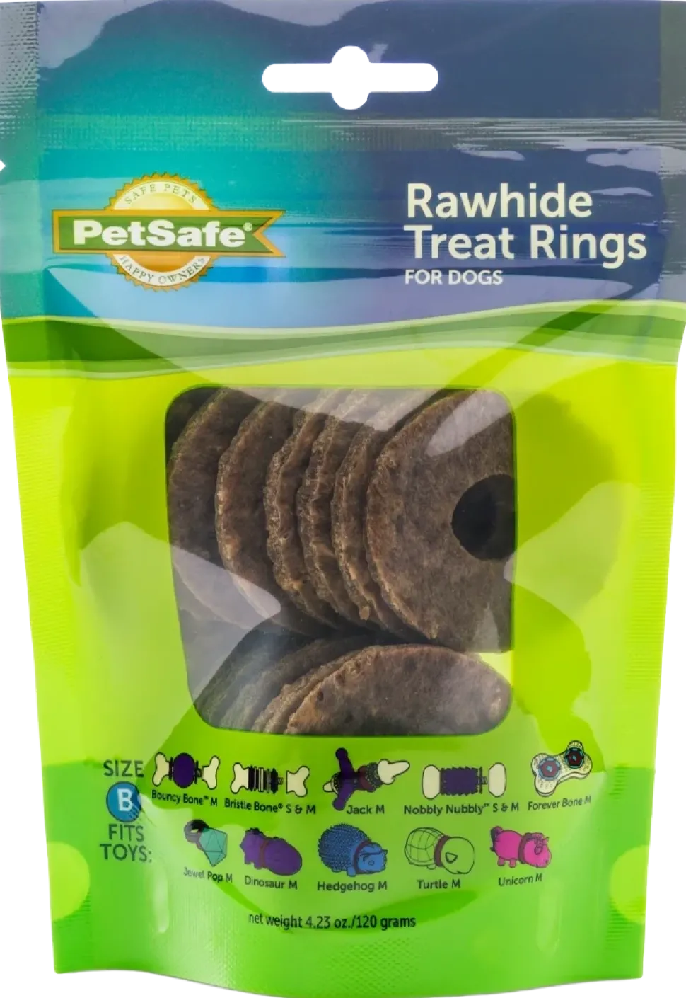 Busy Buddy Natural Rawhide Dog Treat Rings Peanut Butter Size B 4.23-oz