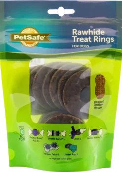 Busy Buddy Natural Rawhide Dog Treat Rings Peanut Butter Size C 6.88-oz