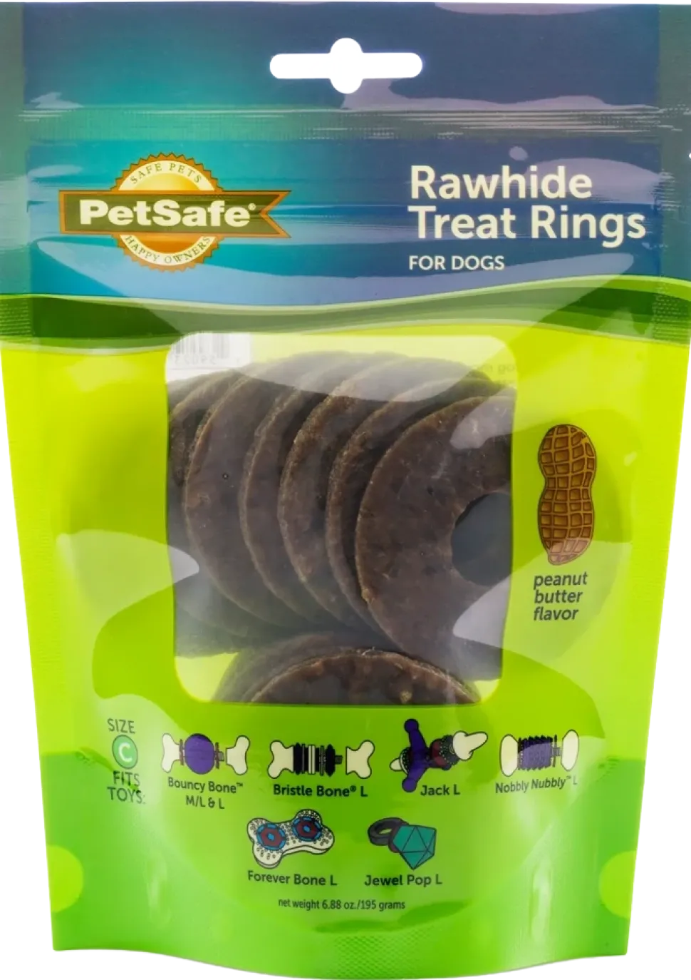 Busy Buddy Natural Rawhide Dog Treat Rings Peanut Butter Size C 6.88-oz