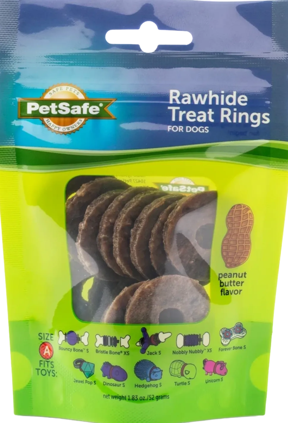 Busy Buddy Natural Rawhide Dog Treat Rings Peanut Butter Size A 1.83-oz