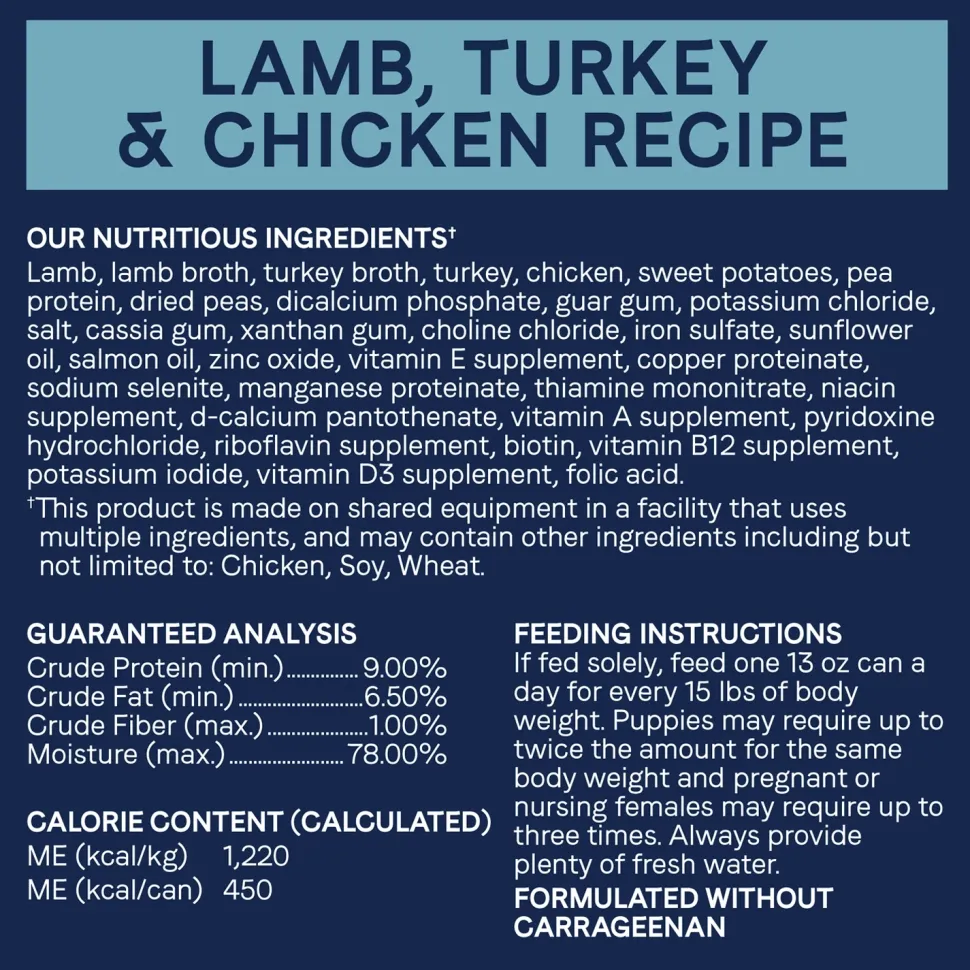 CANIDAE PURE Grain-Free Limited Ingredient Canned Dog Food Lamb, Turkey & Chicken 13-oz