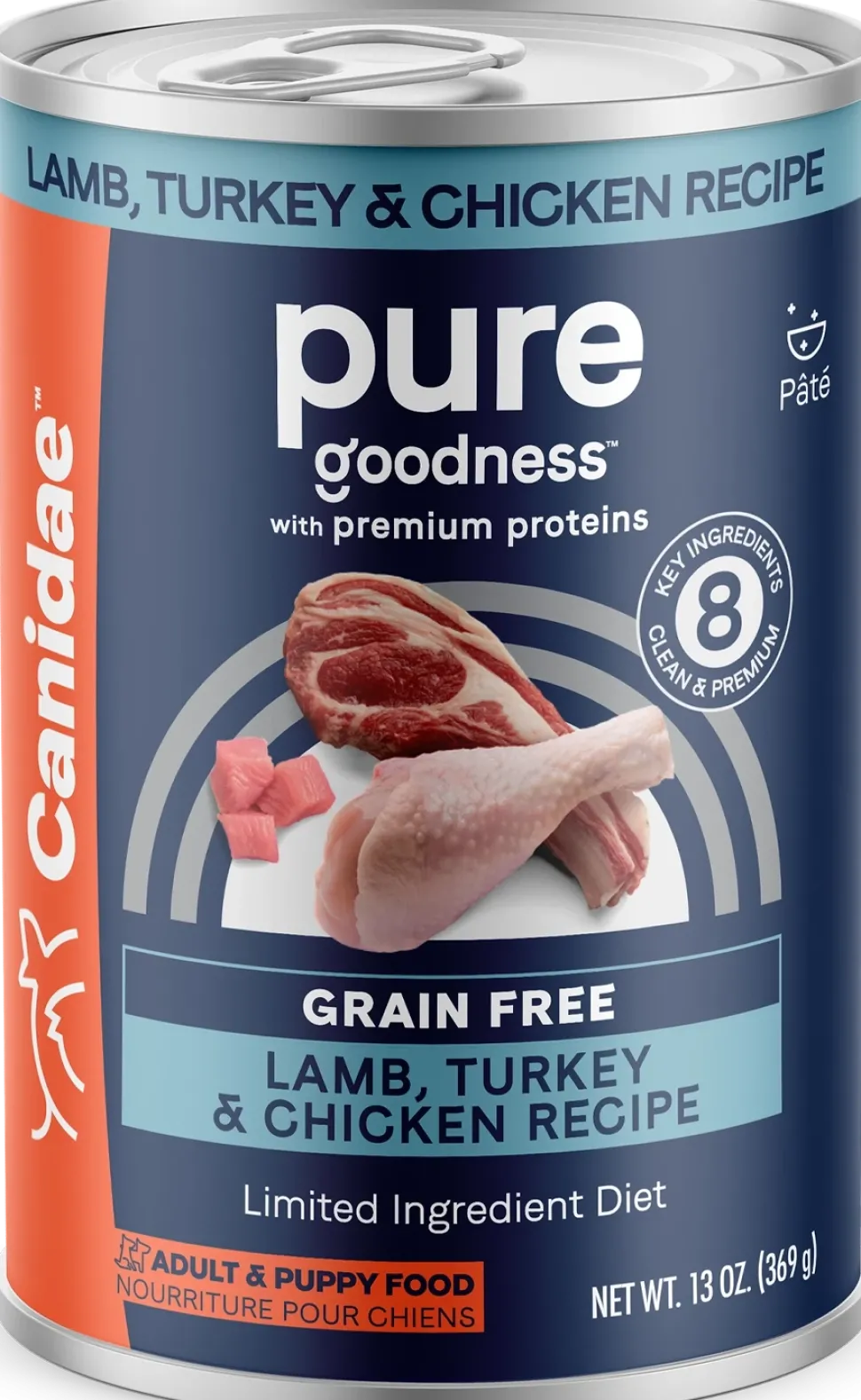 CANIDAE PURE Grain-Free Limited Ingredient Canned Dog Food Lamb, Turkey & Chicken 13-oz