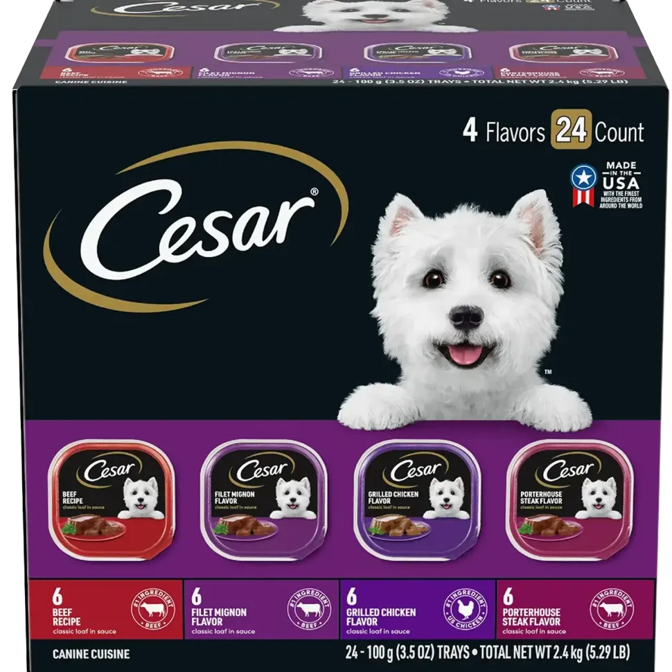 Cesar Classic Loaf in Sauce Adult Wet Dog Food Variety Pack Beef, Filet Mignon, Grilled Chicken, Poterhouse Steak 24 Count 84.66-oz