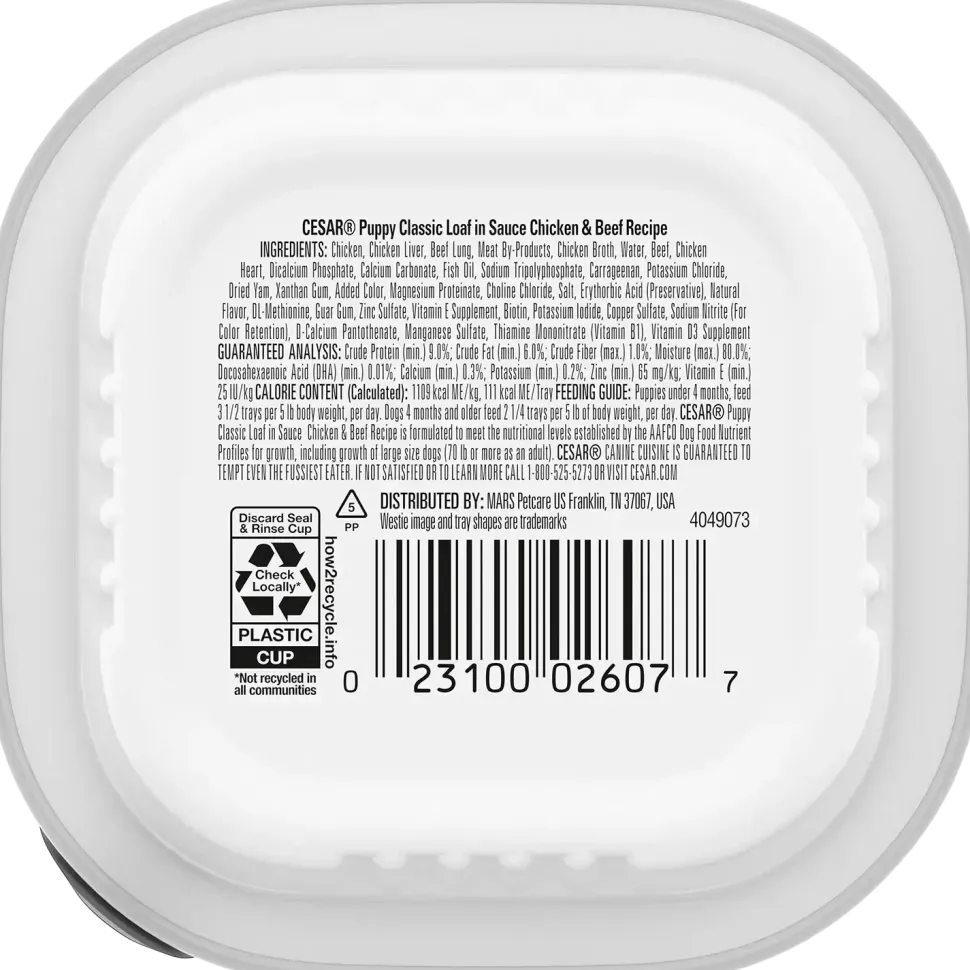 Cesar Classic Loaf in Sauce Puppy Wet Dog Food Chicken & Beef 3.5-oz