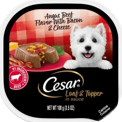 Cesar Loaf & Topper in Sauce Adult Wet Dog Food Angus Beef w/Bacon & Cheese 3.5-oz