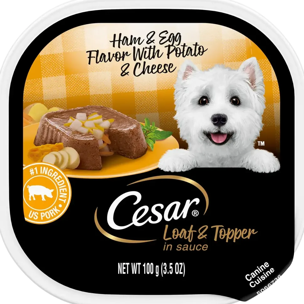 Cesar Loaf & Topper in Sauce Adult Wet Dog Food Ham & Egg w/Potato & Cheese 3.5-oz